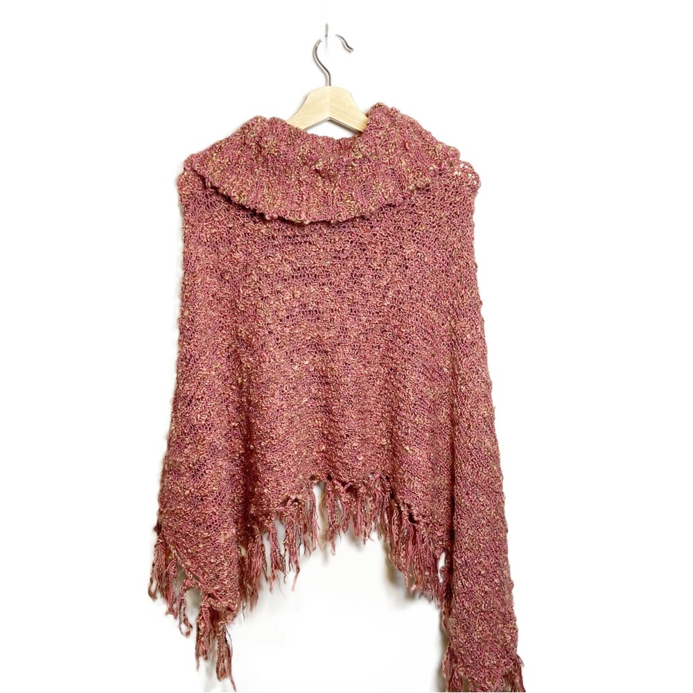Mauve Button Down Frayed Shawl Wrap - image 4